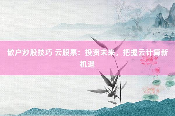散户炒股技巧 云股票：投资未来，把握云计算新机遇
