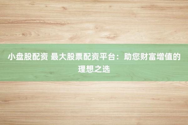 小盘股配资 最大股票配资平台：助您财富增值的理想之选