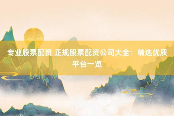 专业股票配资 正规股票配资公司大全：精选优质平台一览