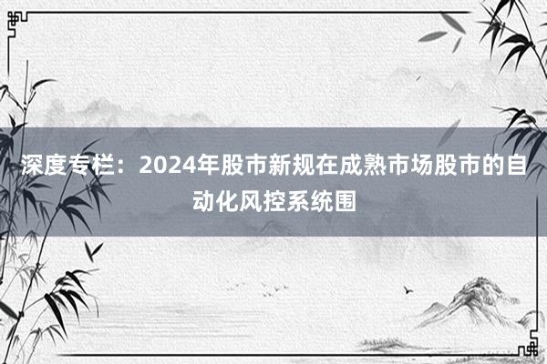 深度专栏：2024年股市新规在成熟市场股市的自动化风控系统围