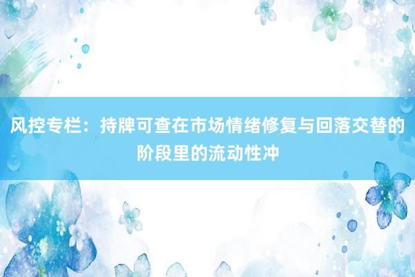 风控专栏：持牌可查在市场情绪修复与回落交替的阶段里的流动性冲