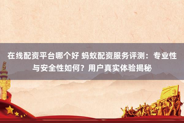 在线配资平台哪个好 蚂蚁配资服务评测：专业性与安全性如何？用户真实体验揭秘